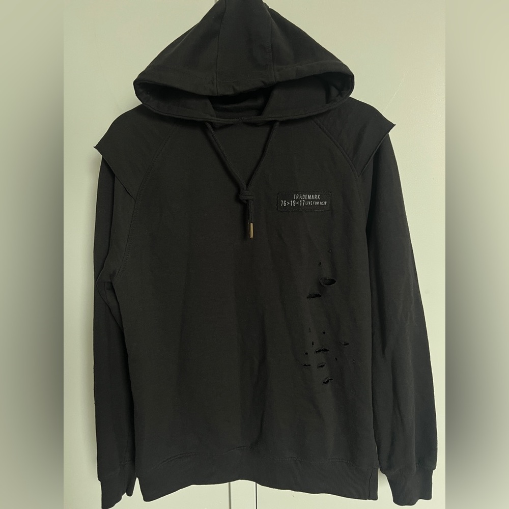 ASOS Black Vintage-Style Ripped Hoodie, Slim Fit, Size [M]